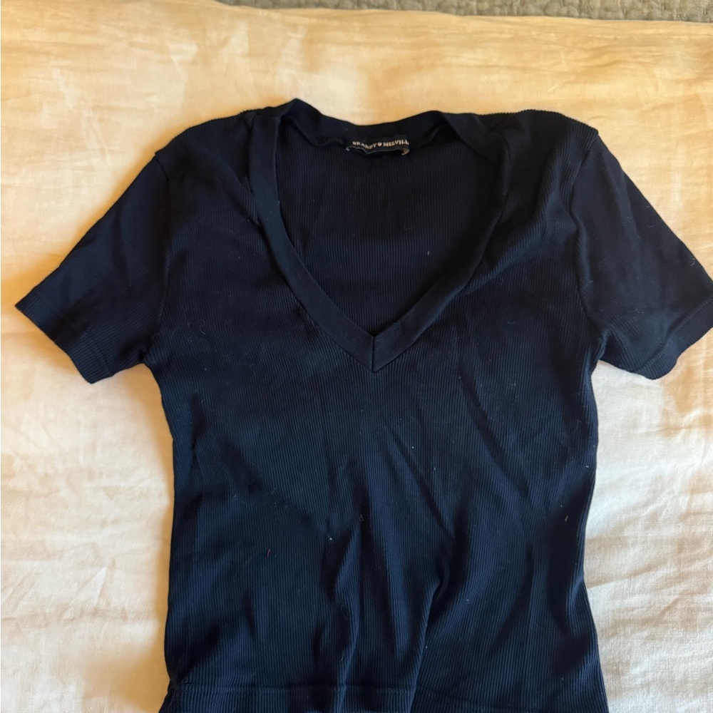 Brandy Melville Navy V-Neck Tee